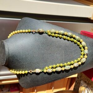 Cloisonne beaded necklace in Greens